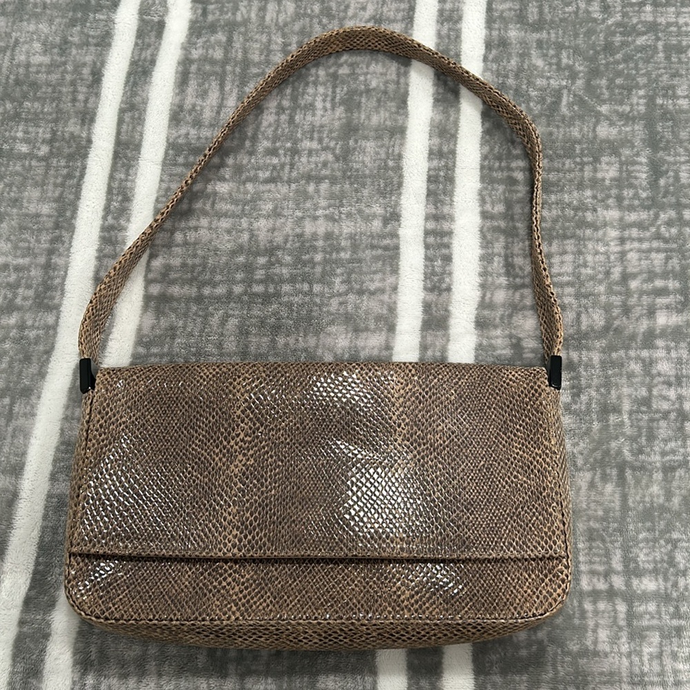 Vintage Stuart Weitzman Made in Spain Snake Embossed Leather Baguette Shoulder